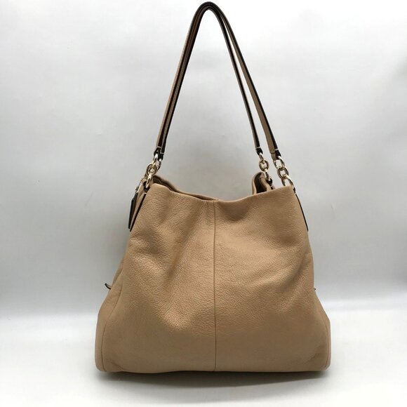 Coach Taupe Pebbled Leather Edie Shoulder Bag - Picture 2 of 11